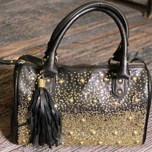Charming Charlie Black Faux Leather Satchel with Gold Sequins Purse